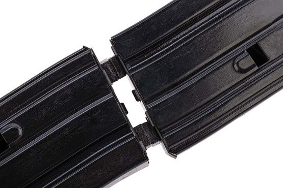 E-Lander 5.56 NATO 10-Round Coupled Steel AR-15 Magazines have a durable black coating.